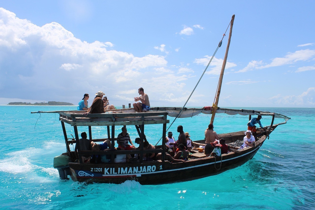 zanzibar, africa, island, paradise, blue water, water, sea, nature, boat, dhow