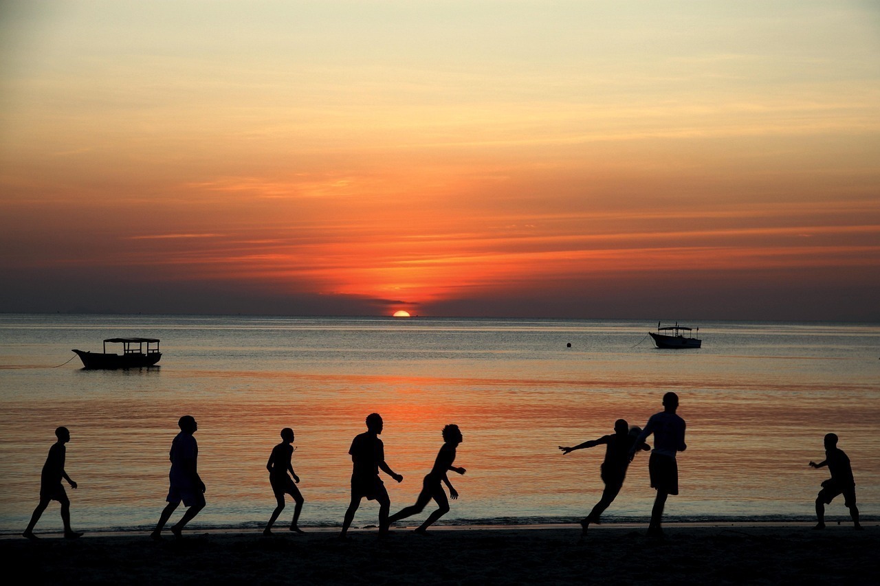 football, sunset, zanzibar, nature, tanzania, beach, sea, evening sun, evening atmosphere