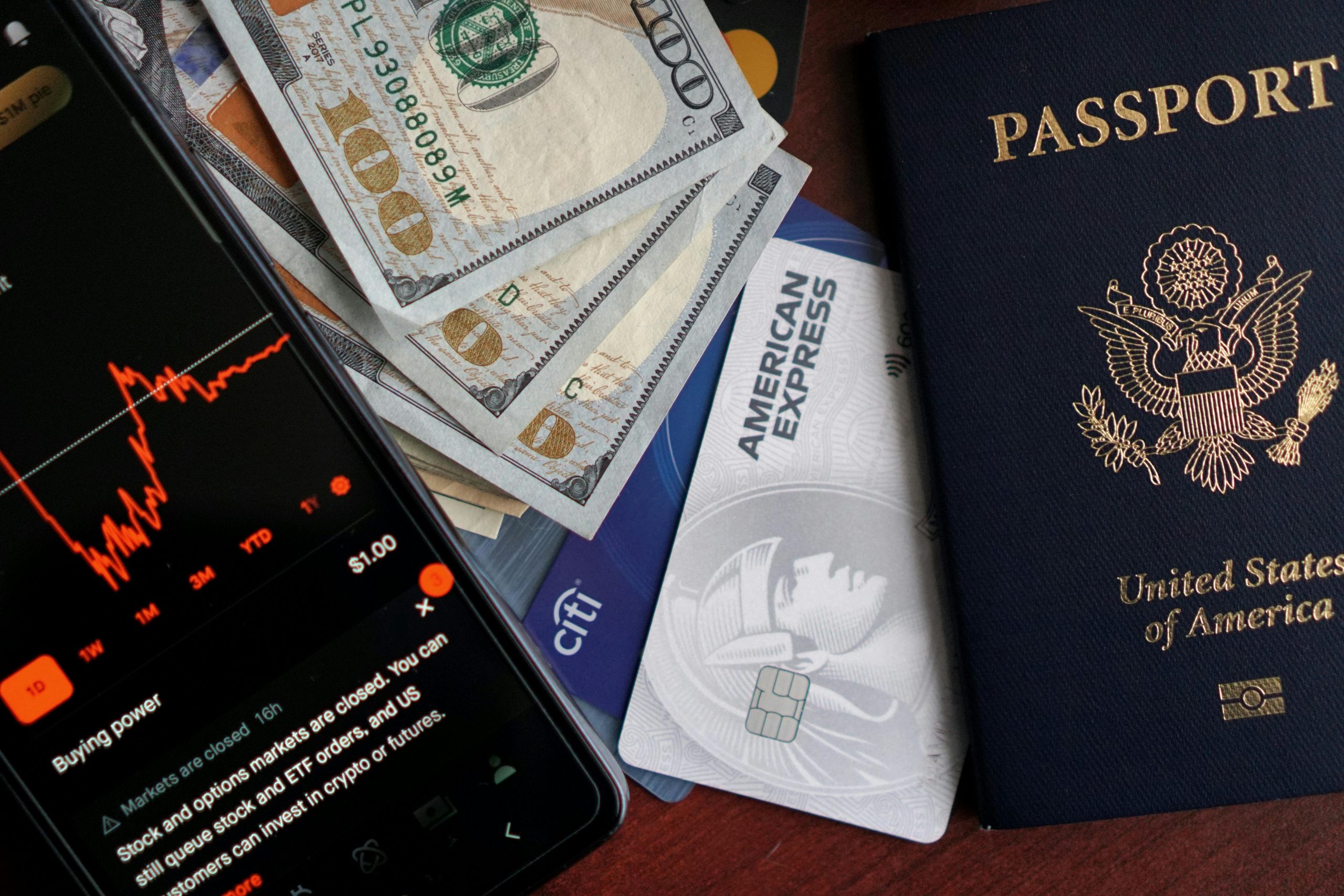 Smartphone Cash Credit Cards and Passport
