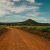 Explore the serene beauty of a rural dirt road winding through the lush Tanzanian countryside under a bright sky.